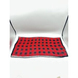 RALPH LAUREN Silk Scarf Buffalo Check Plaid 21" Square Red Black Gold Accents